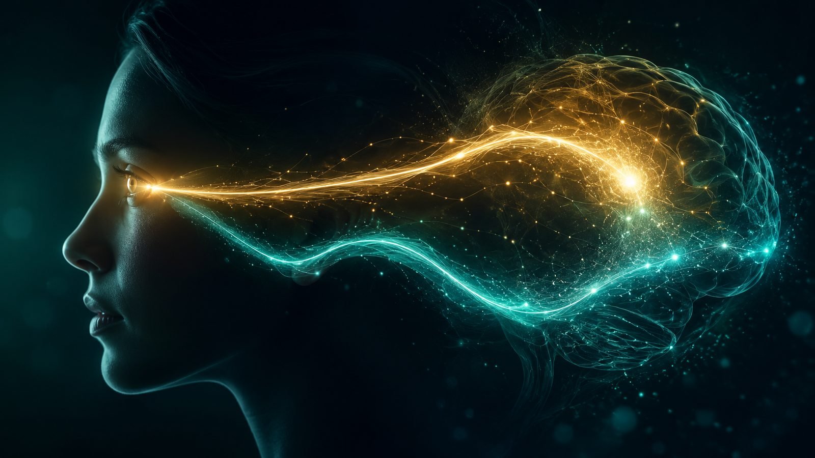 Ilustración conceptual de la vía visual tectopulvinar: una segunda ruta de luz que recorre el cerebro
